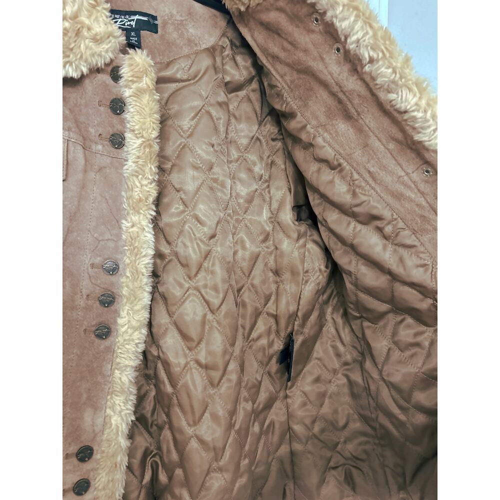 Black Rivet Brown Suede Leather Jacket Quilted Lined Sherpa Western Trucker XL - Picture 9 of 16